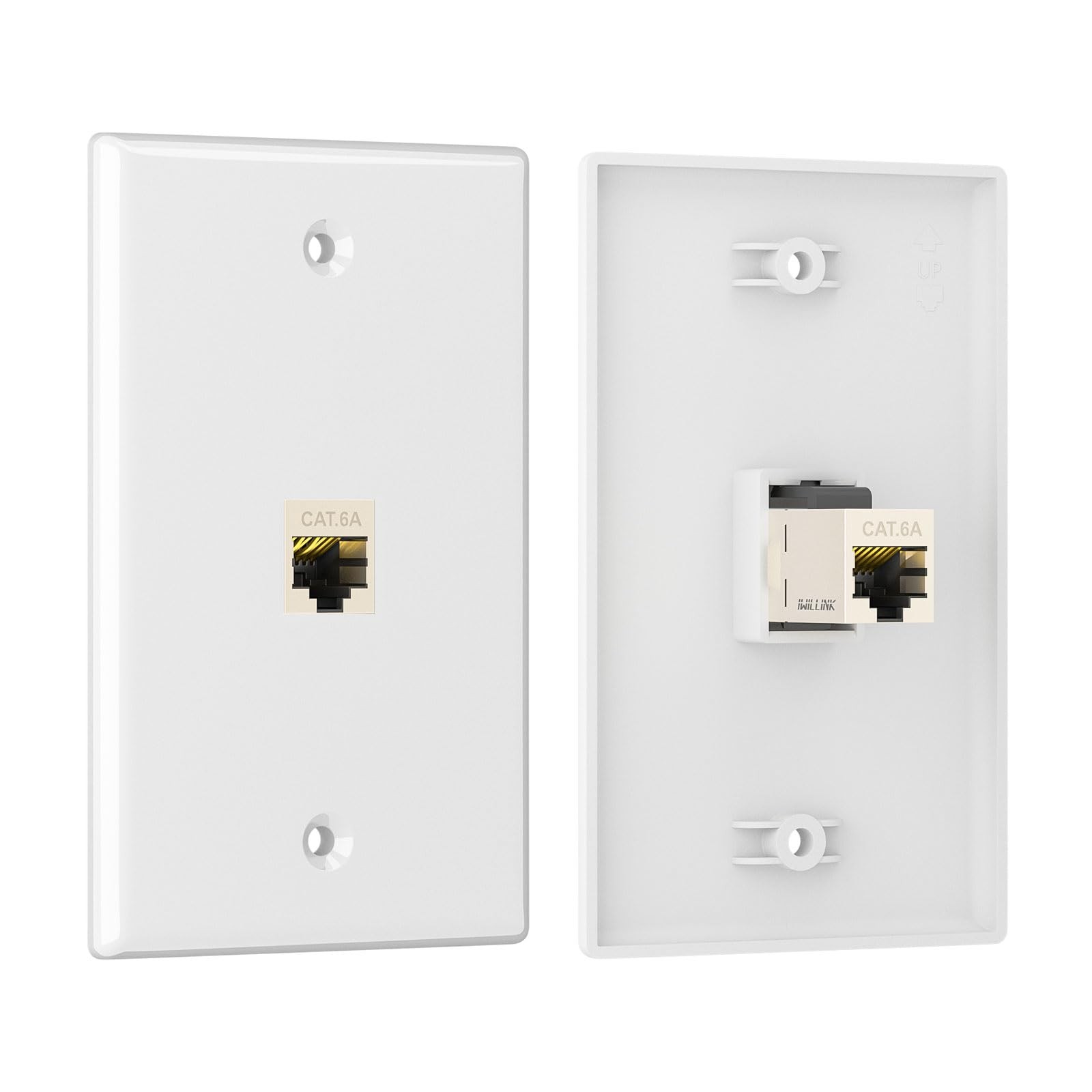 2 Pack 10Gbps Ethernet Wall Plate Cat6A 1 Port Shielded Coupler Bracket