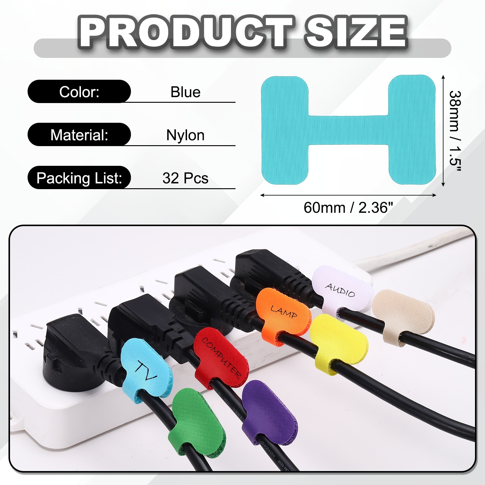 32Pcs 2.4″ Rectangle Cable Labels Tags Blue