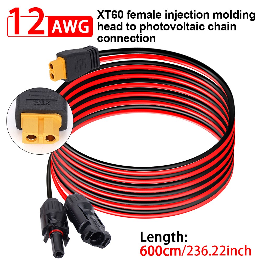 12 AWG XT60 Female to Solar Connector Extension Cable Wire for Solar Generator