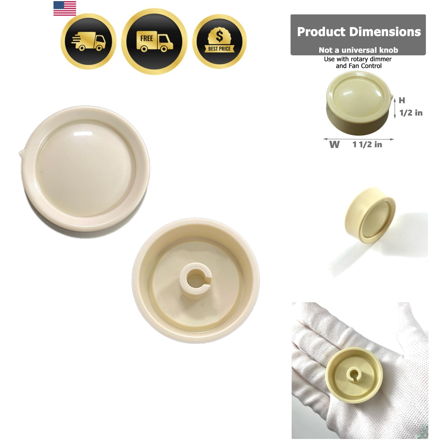 2 PCS Rotary Dimmer Knob Replacement for Rotary Dimmer Switch,Fan Control,Ivory