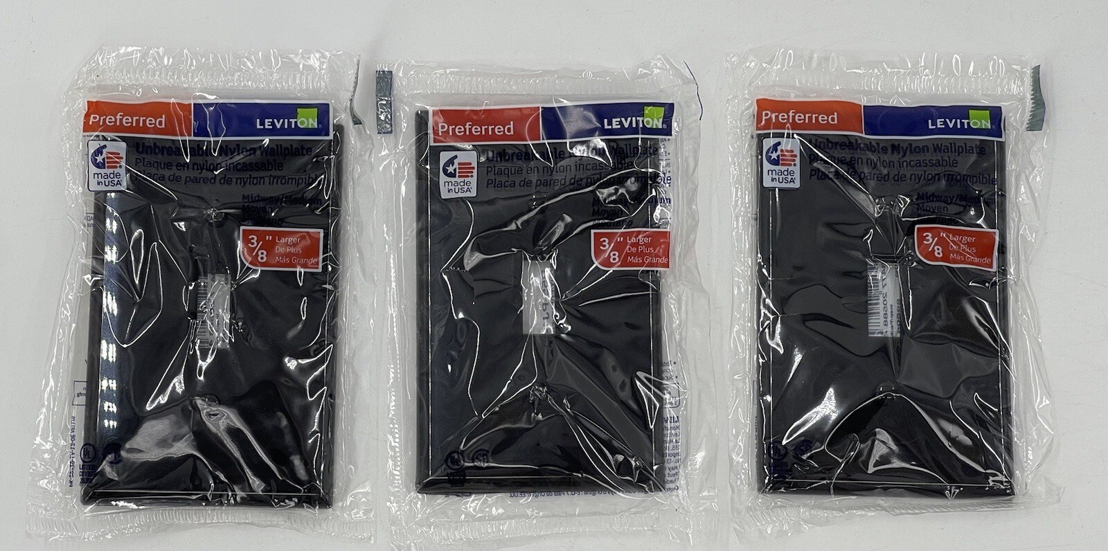 Leviton Black 1-Gang Unbreakable Toggle Switch Cover Wallplate PJ1-E Lot of 3