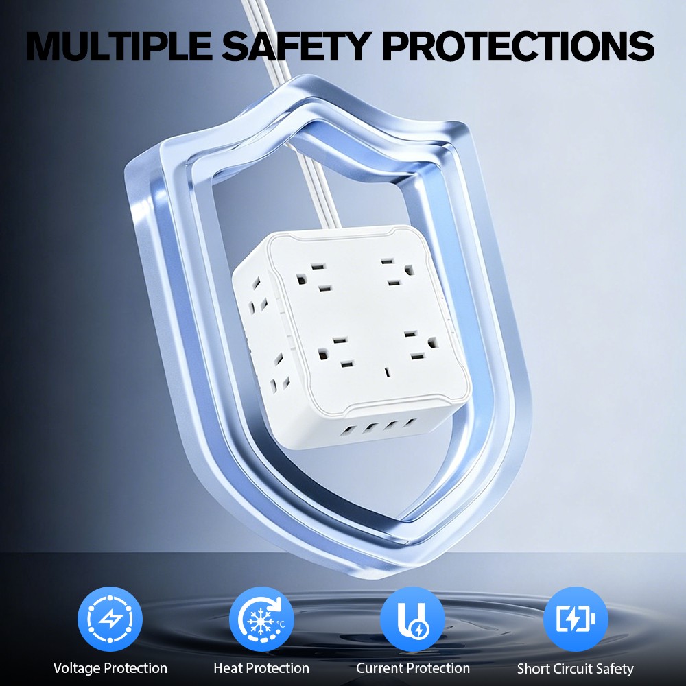 Power Strip with Multi Outlet USB C Charger 6.5 FT Extension Cord Flat Plug