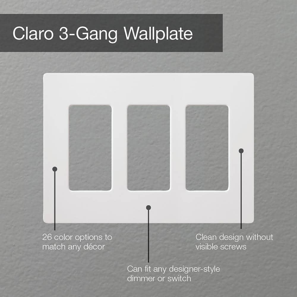 (3-Pack)Lutron Claro CW-3-WH – 3 Gang Wallplate – Gloss Finish