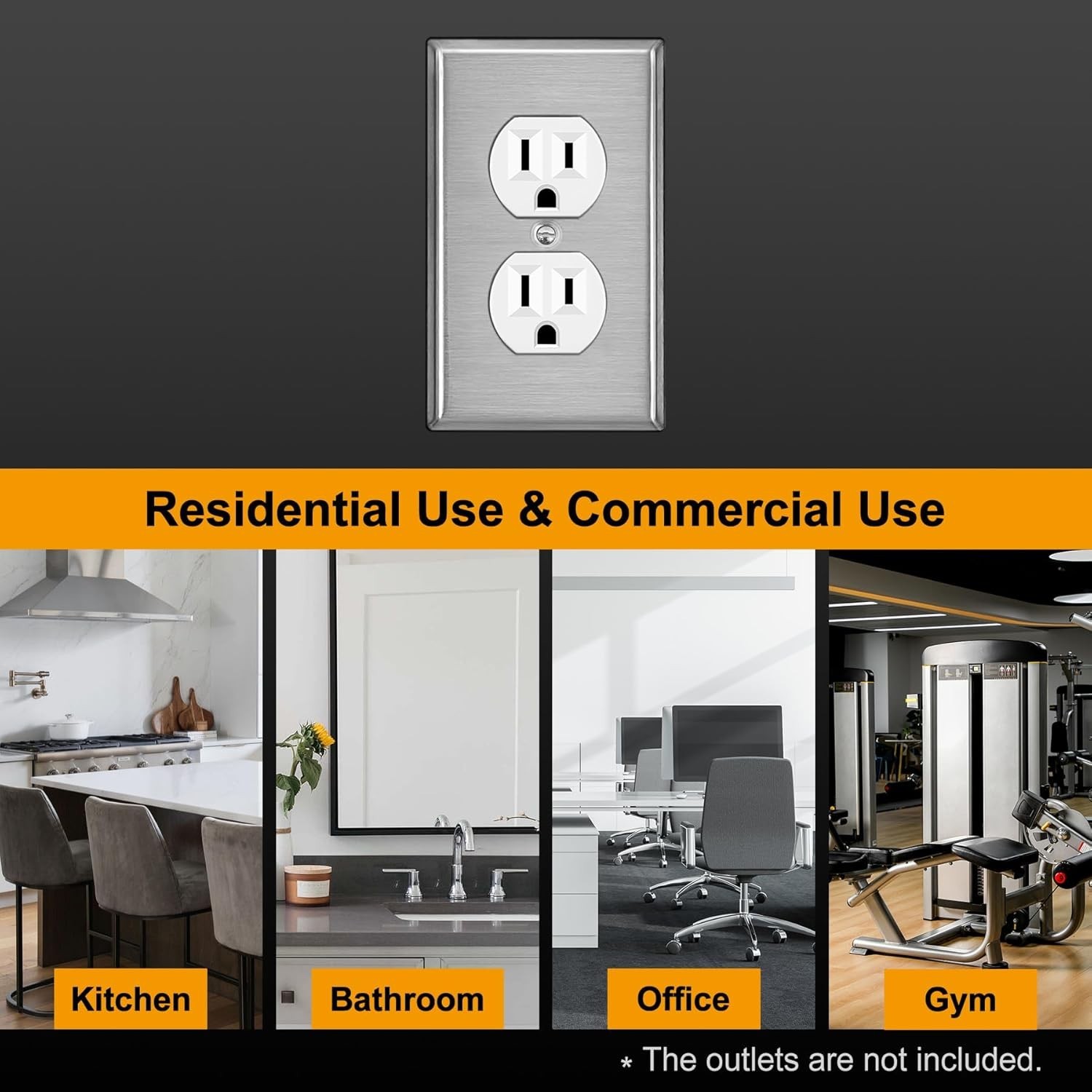 [10 Pack] BESTTEN Duplex Receptacle Metal Wall Plate with Protective Film 1