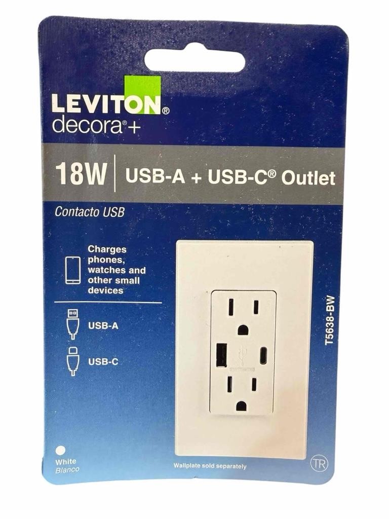 NEW Leviton Decora+ 18W USB-A & USB-C Outlet T5638-BW White