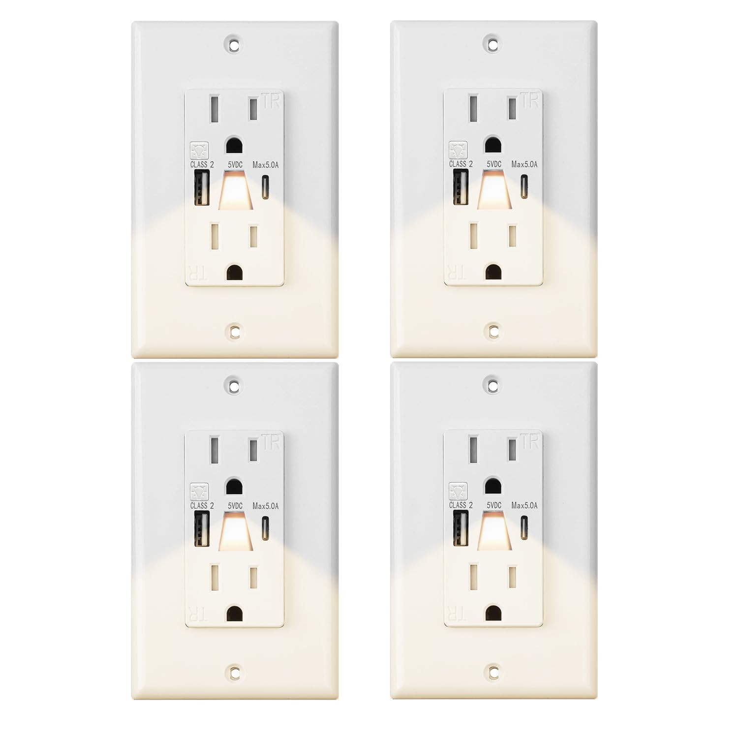 USB Outlet with Light, Modern 15A Standard Outlet with Night Light, USB Type a &