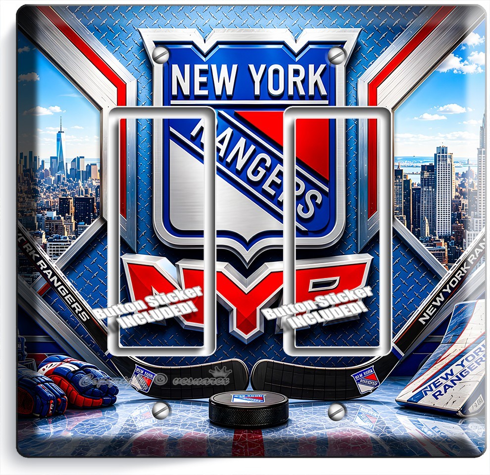 NEW YORK RANGERS HOCKEY TEAM SHIELD 2GFI LIGHT SWITCH WALL PLATE ICE SPORT DECOR