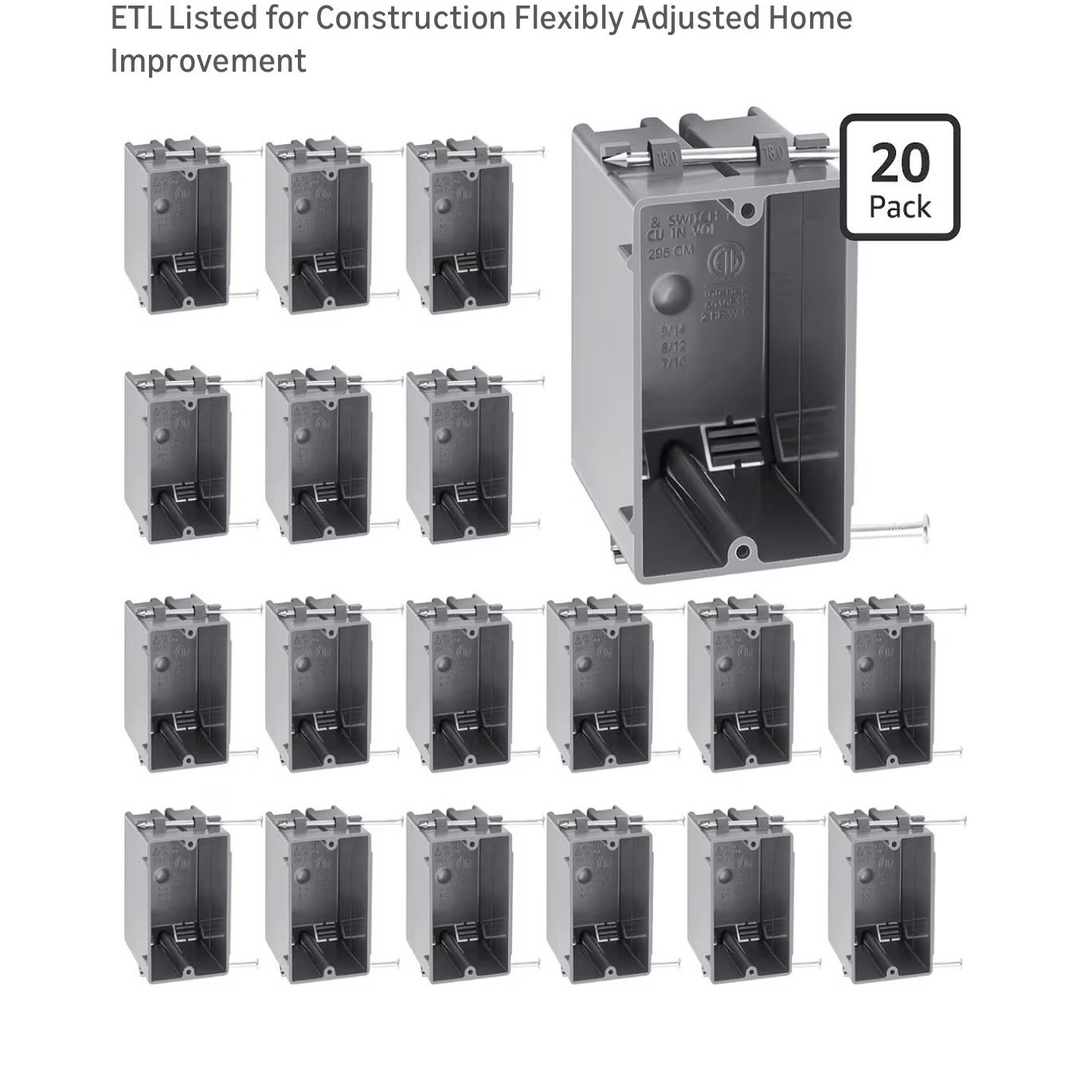Tellegloww 20 Pack 1-Gang New Work PVC Electrical Outlet Box Gray Wall