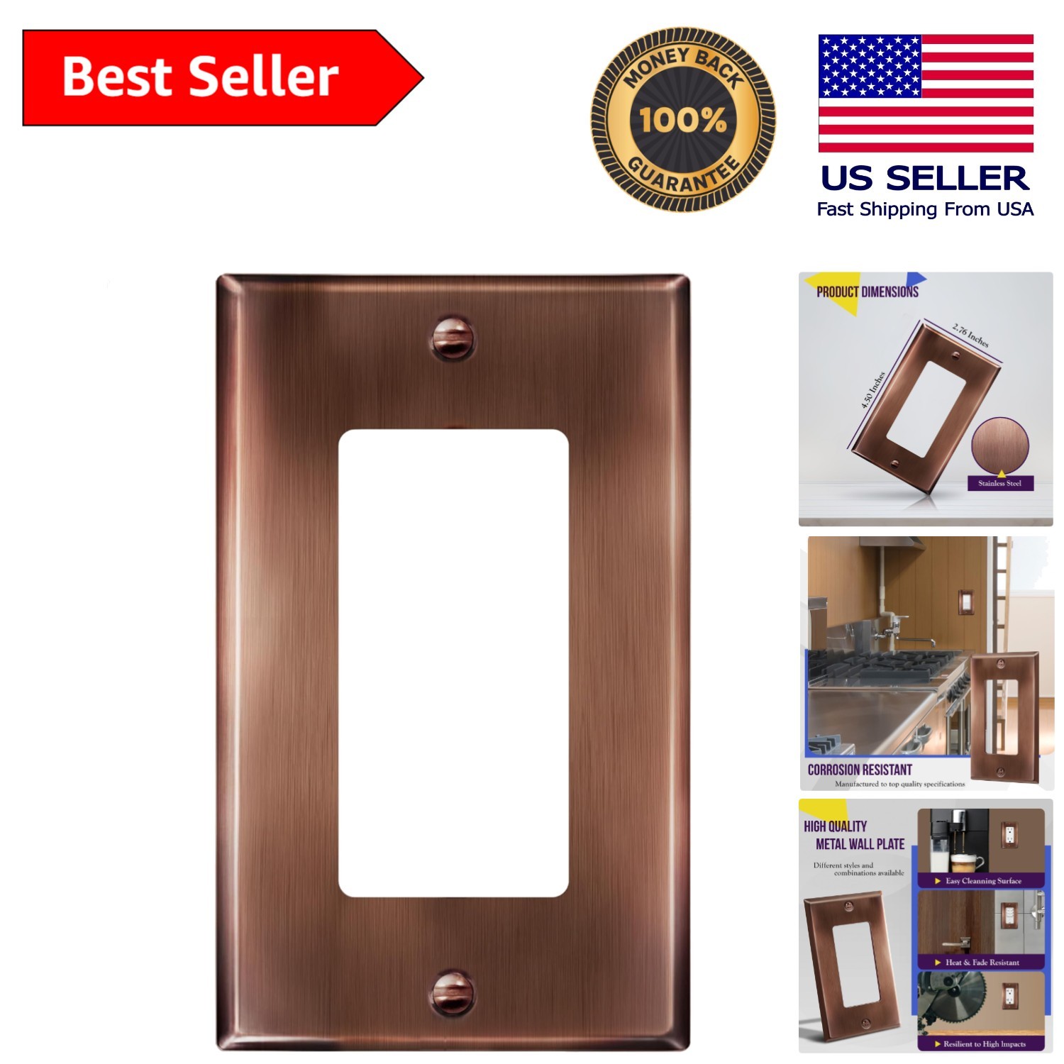 Elegant Corrosion-Resistant Stainless Steel Wall Plate in Antique Copper Finish