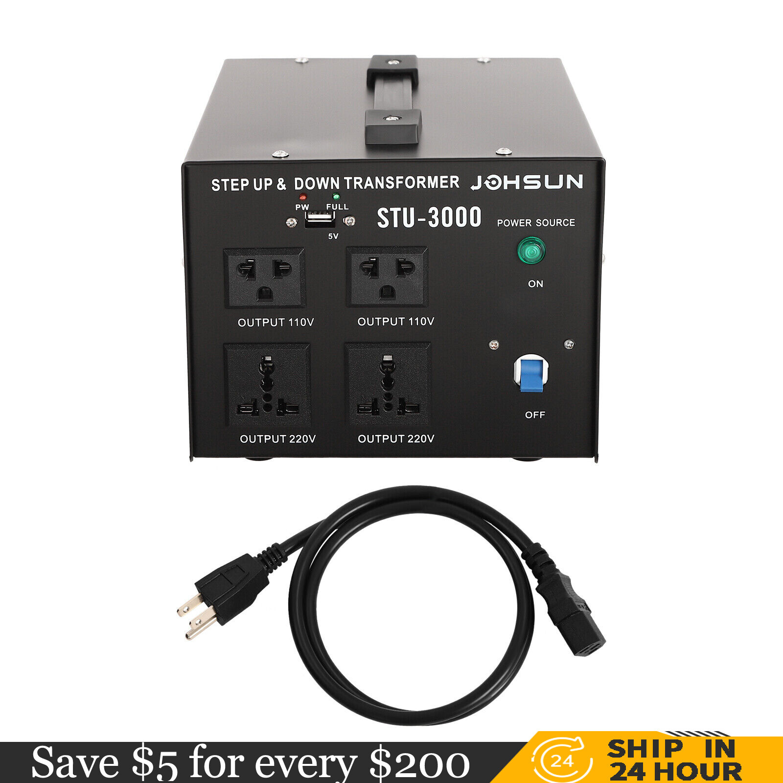 3000 Watt Voltage Converter Power Transformer Step Up/Down 110V- 220V Heavy Duty