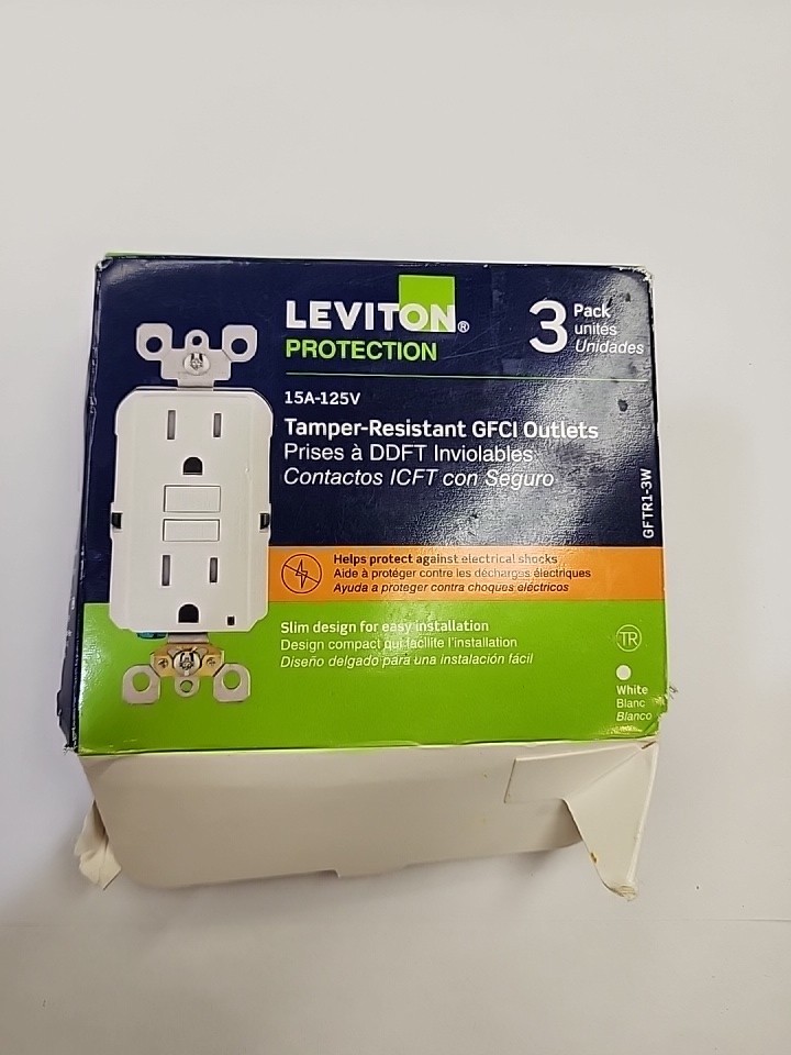 3-pack Leviton Self-Test SmartlockPro Slim GFCI 15-Amp, GFNT1-3W, White