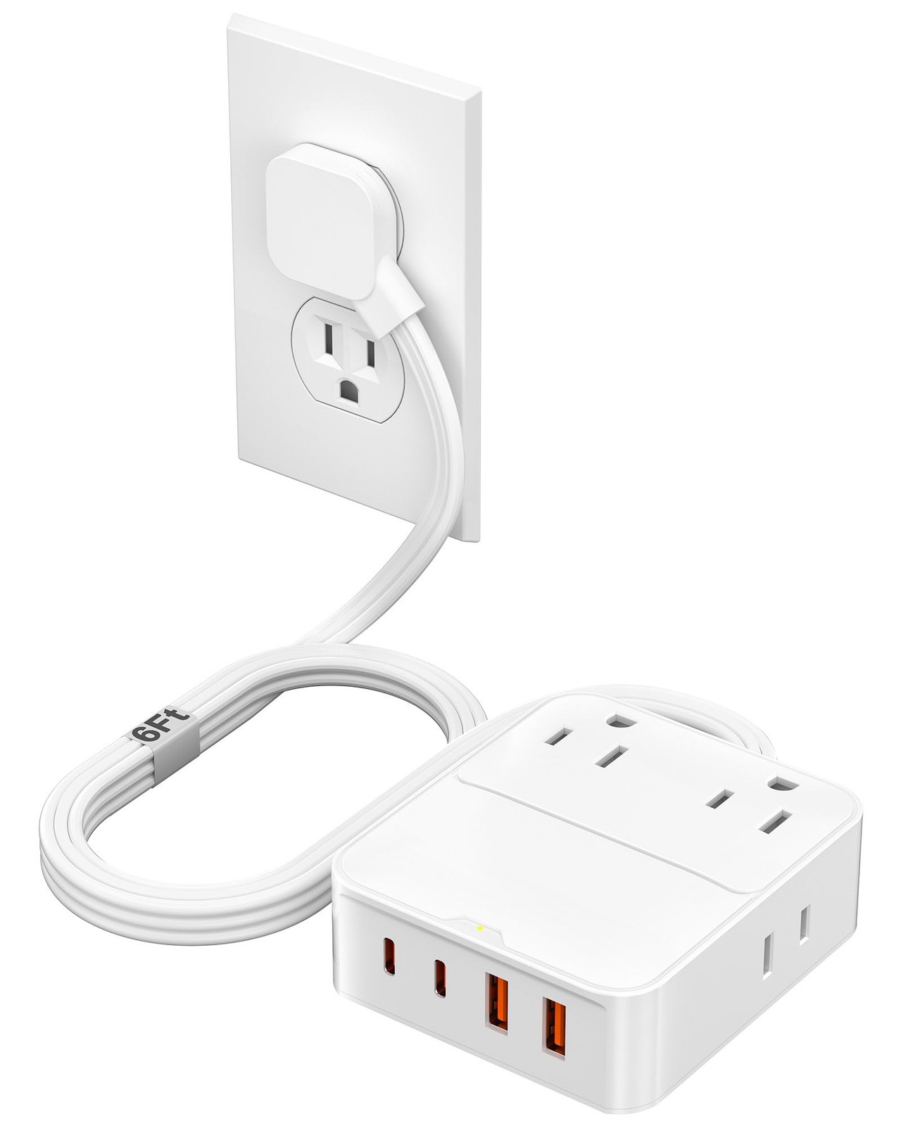 Flat Plug Power Strip with USB Ports – 4 AC & 4 USB Ports (20W), 6Ft Extensio…