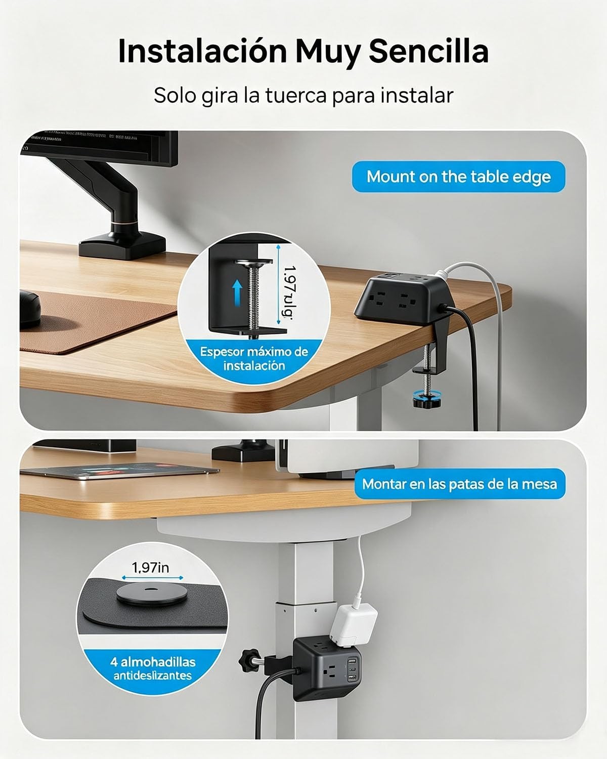 TROND Desk Clamp Power Strip with 5 AC Outlets and 3 USB 6FT (2U1C), Black
