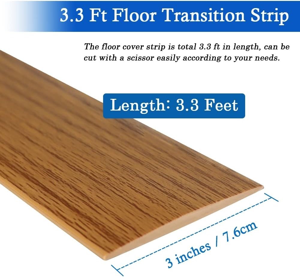 Elegant Self-Adhesive Floor Transition Strip – 3in Wide PVC Cover in Light Brown