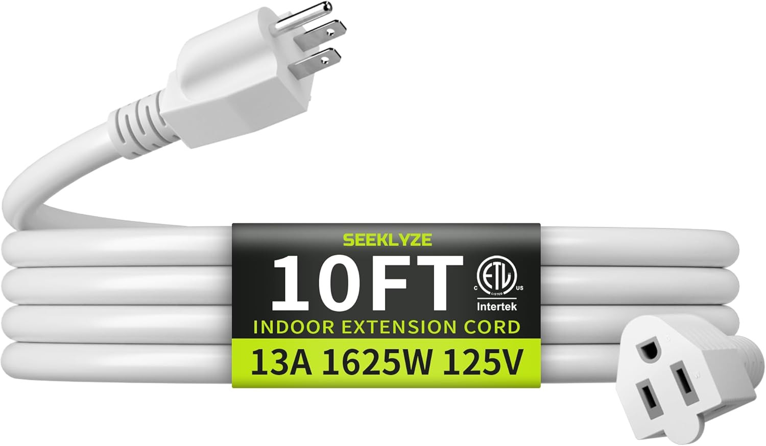 10 FT 16/3 Indoor Extension Cord Heavy Duty White 13A 125V ETL Listed