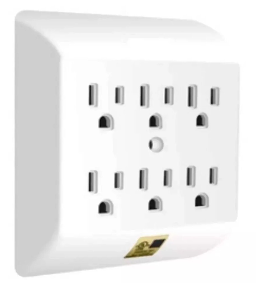 3 Pack 6 Outlet Grounded Electrical 6-Way Wall Plug AC Power Splitter Adapter