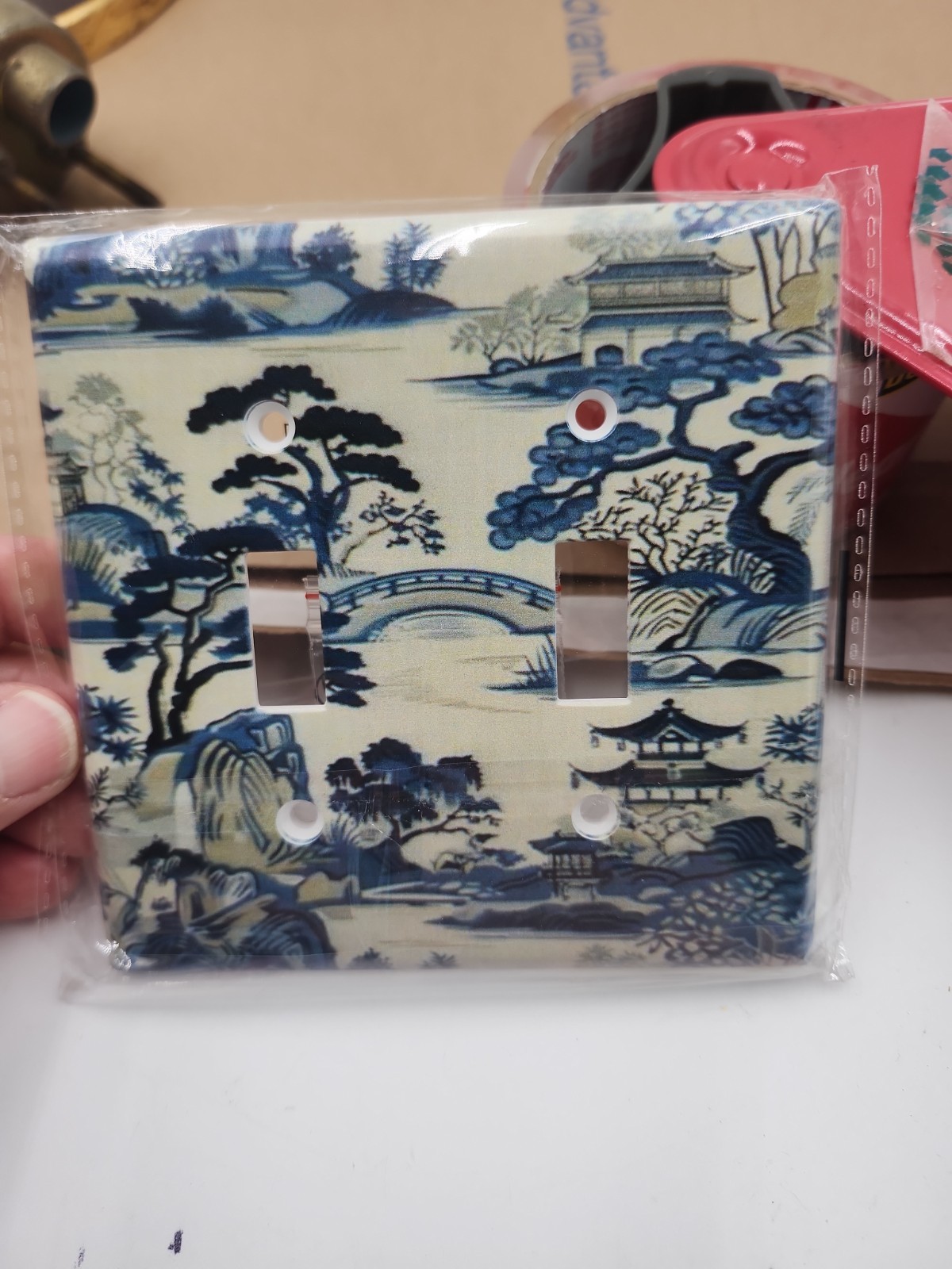 NEW Chinoiserie Blue White wall light plate switch double Toggle Switch