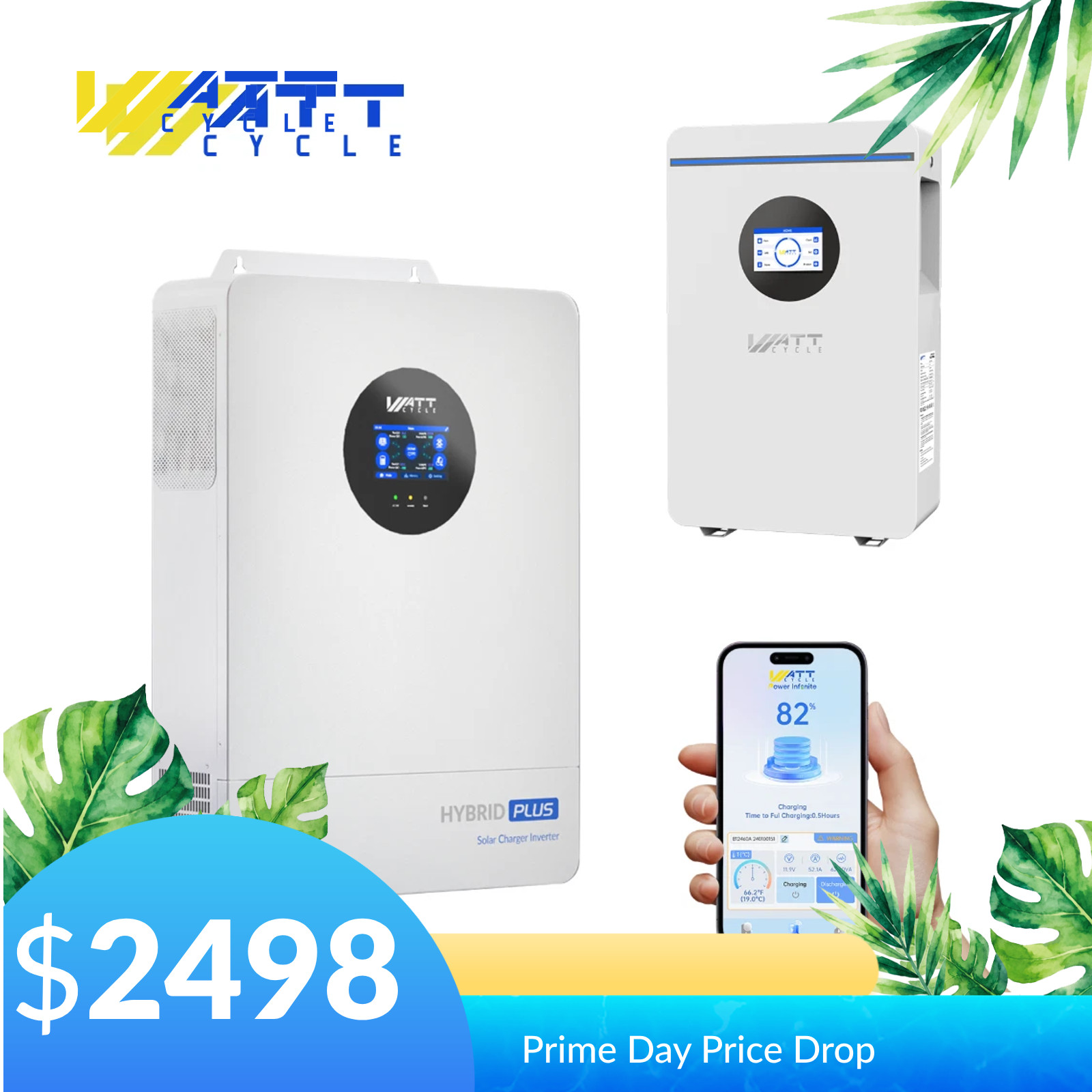 Wattcycle 48V 100Ah LiFePO4 Wall-Mount Battery+48V 12KW Solar Inverter Inverter
