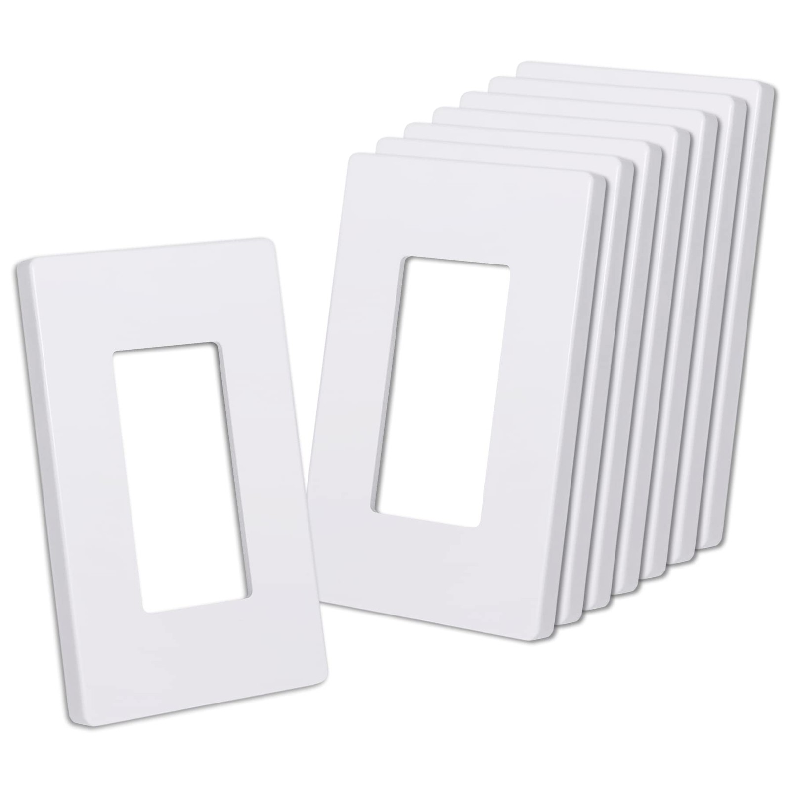 CML Matte White Decorator Screwless Wall Plate, 8 Pack 1-Gang Outlet Covers a…