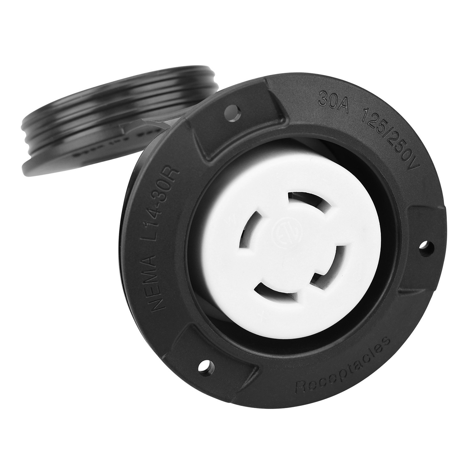 L14-30R 125/250V Receptacle Generator Plug 30A Flanged Inlet w Waterproof Cover