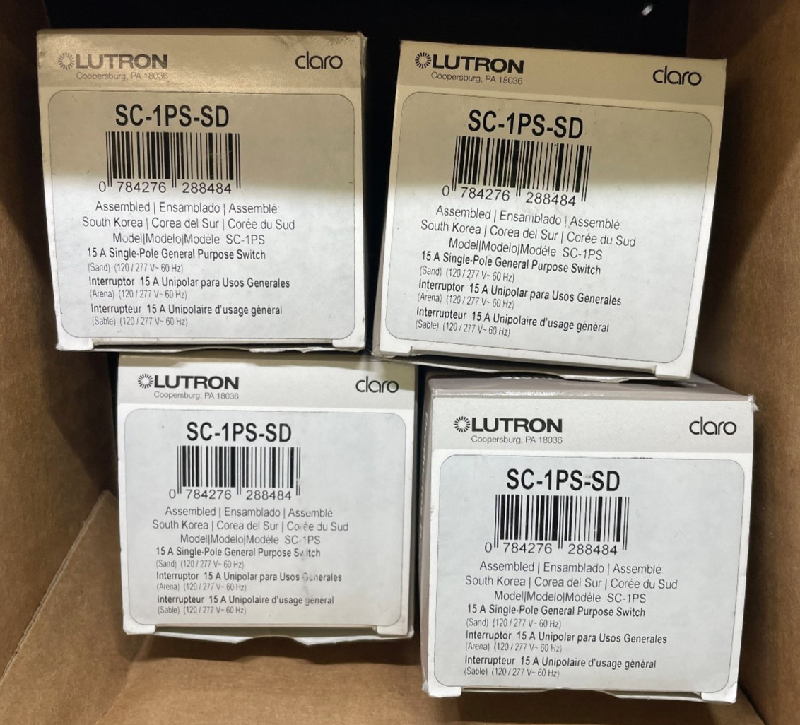 Lot of 4 Lutron Claro SC-1PS-SD 15A Single Pole General Purpose Switch SC-1PS