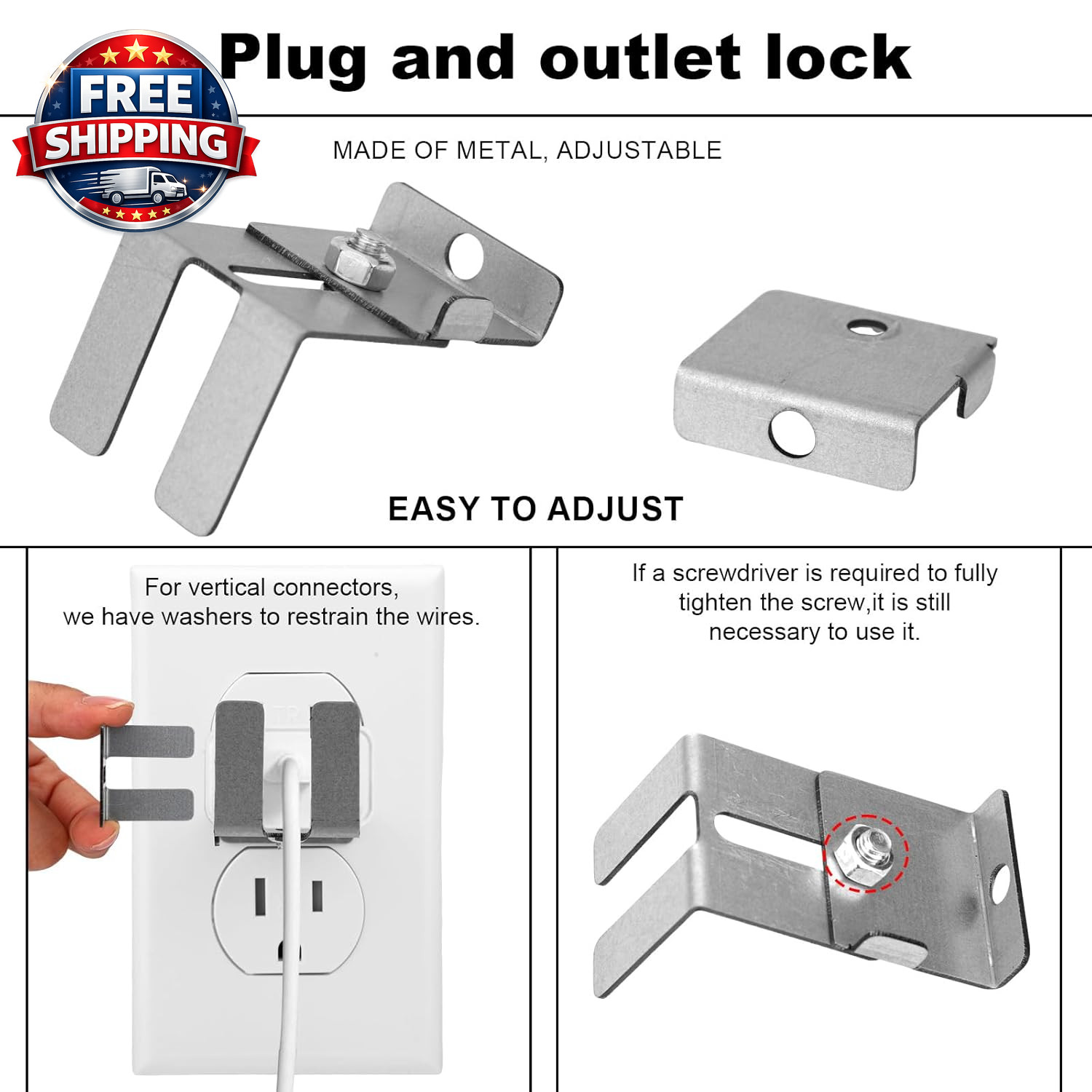 Charger Lock to Outlet with Screw, Adjustable Stainless Steel Outlet anti Theft