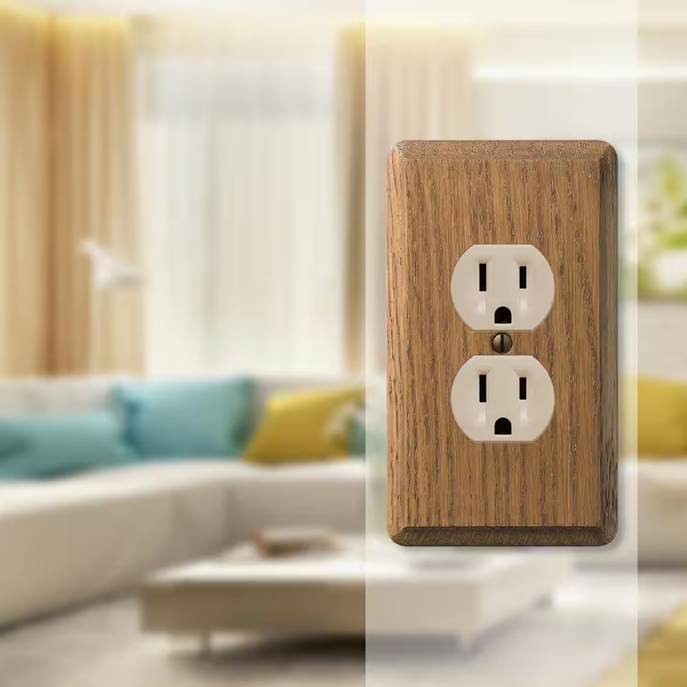 Contemporary 1 Gang Duplex Wood Wall Plate – Medium Oak