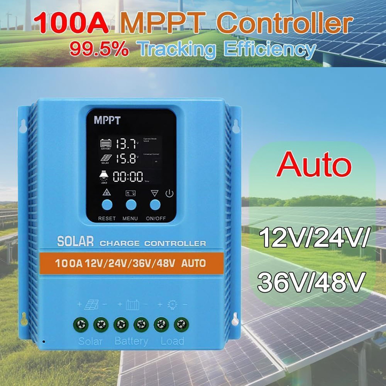 4800W 100A MPPT Solar Charge Controller 12V/24V/36V/48V Battery PV Regulator US