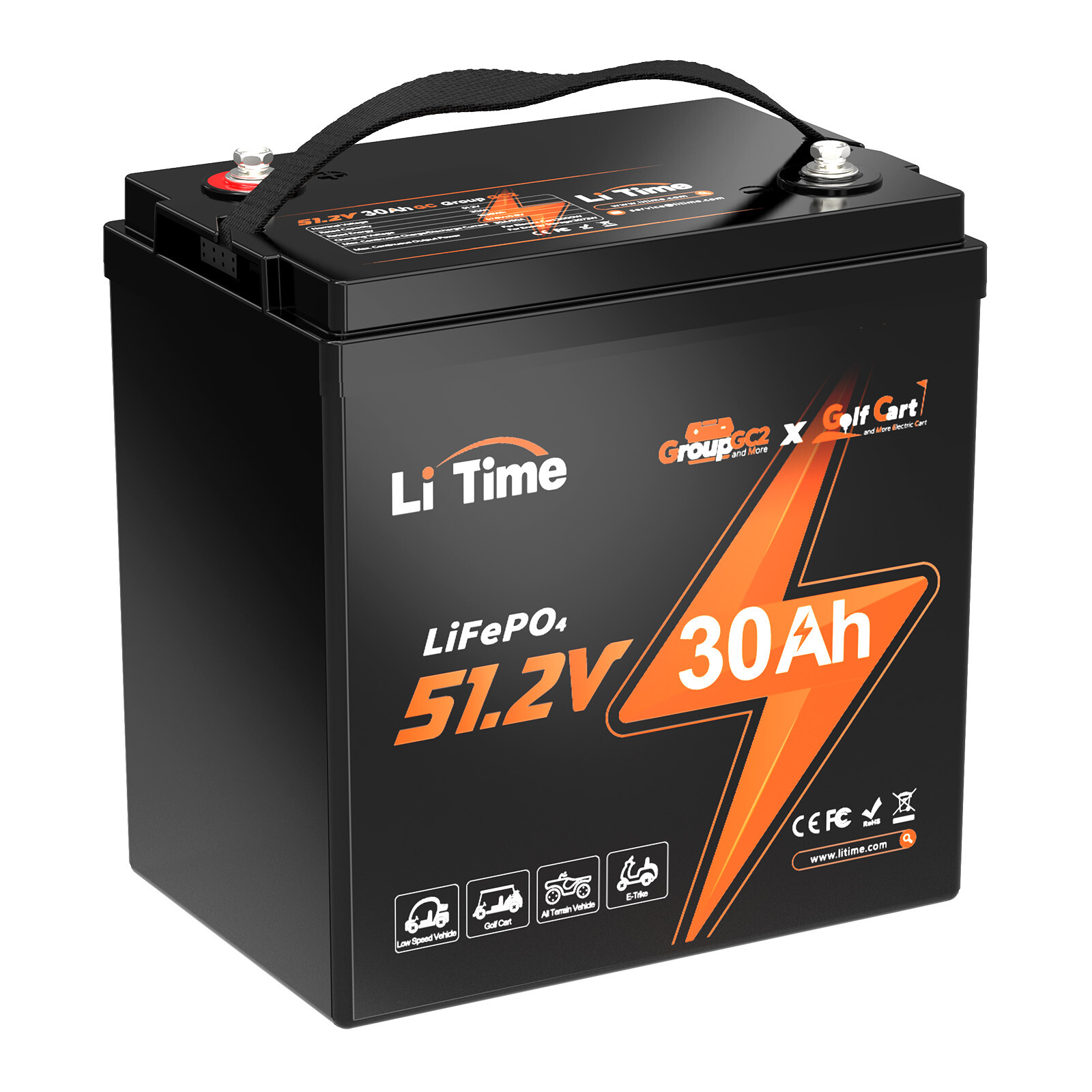 LiTime 48V 30Ah 60Ah 100Ah LiFePO4 Lithium Battery BMS Born For Golf Cart Lot