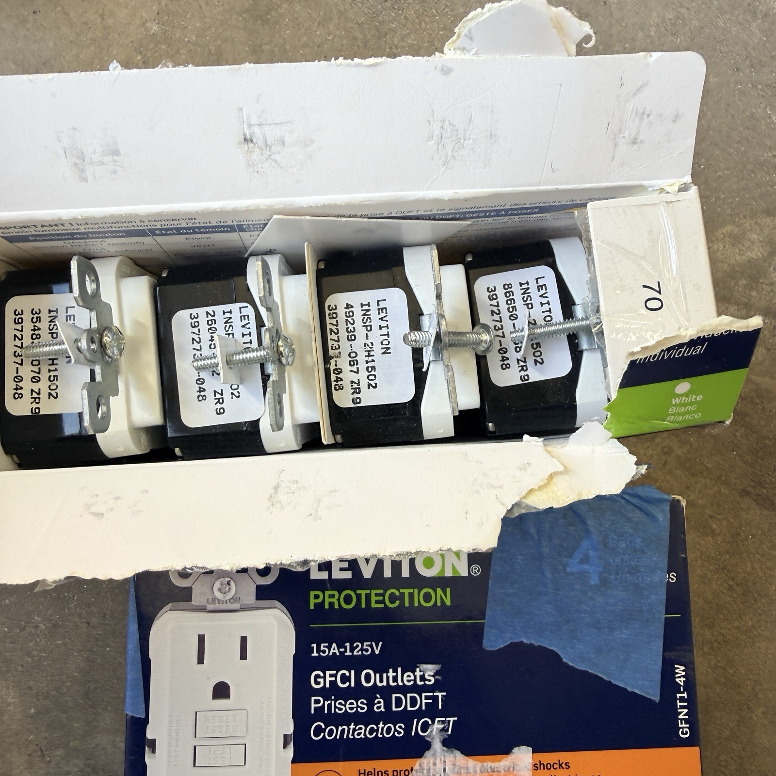 LOT OF 3 LEVITON 4PKS GFNT1-4W 15A GFCI WHITE (these are not tamper resistant)