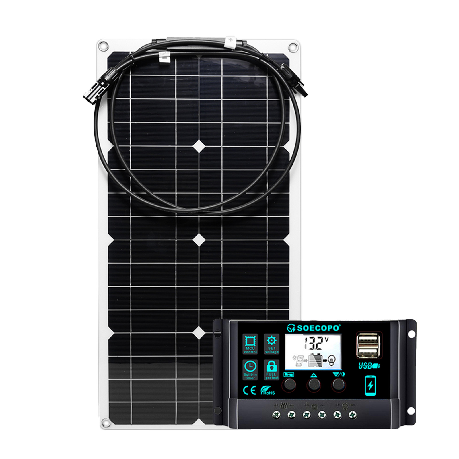 2500W 30-100A Solar Panel Kit 12V Charger Battery Charger Maintainer Boat RV Car
