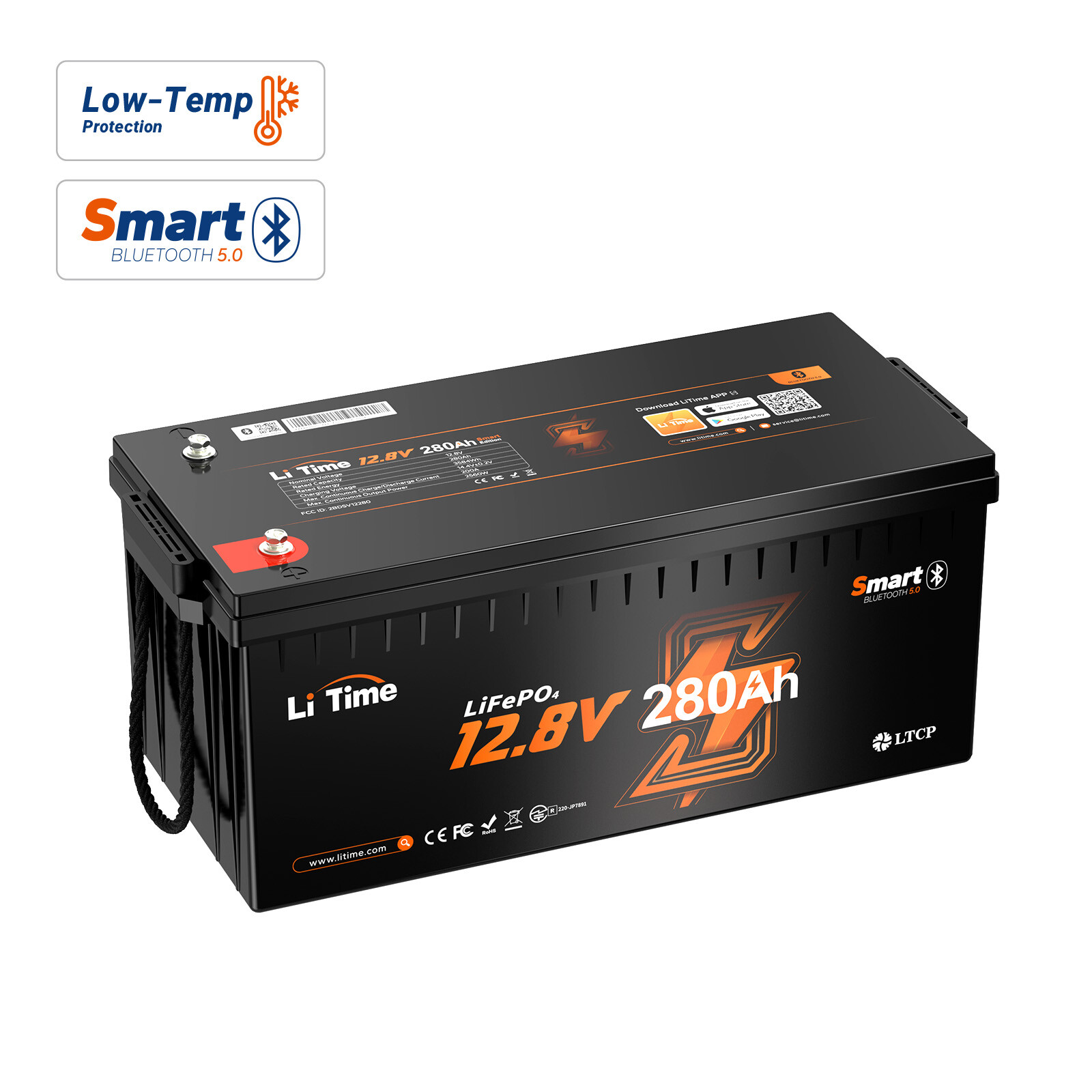 LiTime 12V 280Ah Smart Bluetooth LiFePO4 Battery 15000 Cycle For RV Solar Marine