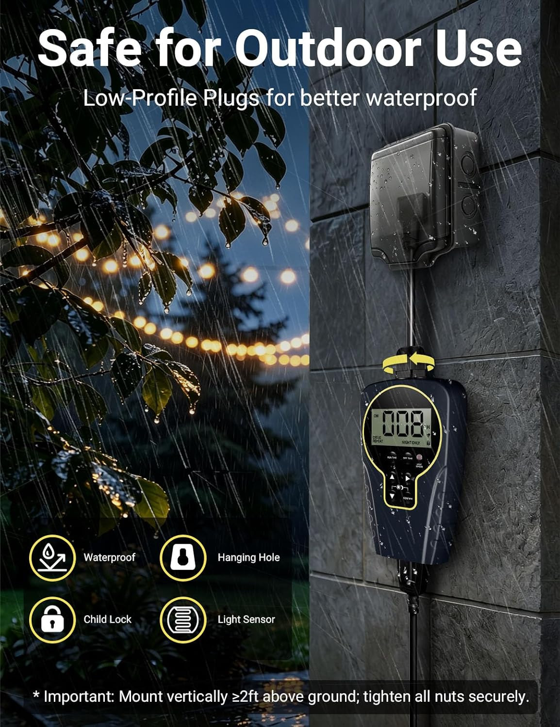 Repeat Cycle Timer Plug Outlet, 15A 1HP | 1 S to 999 H Interval