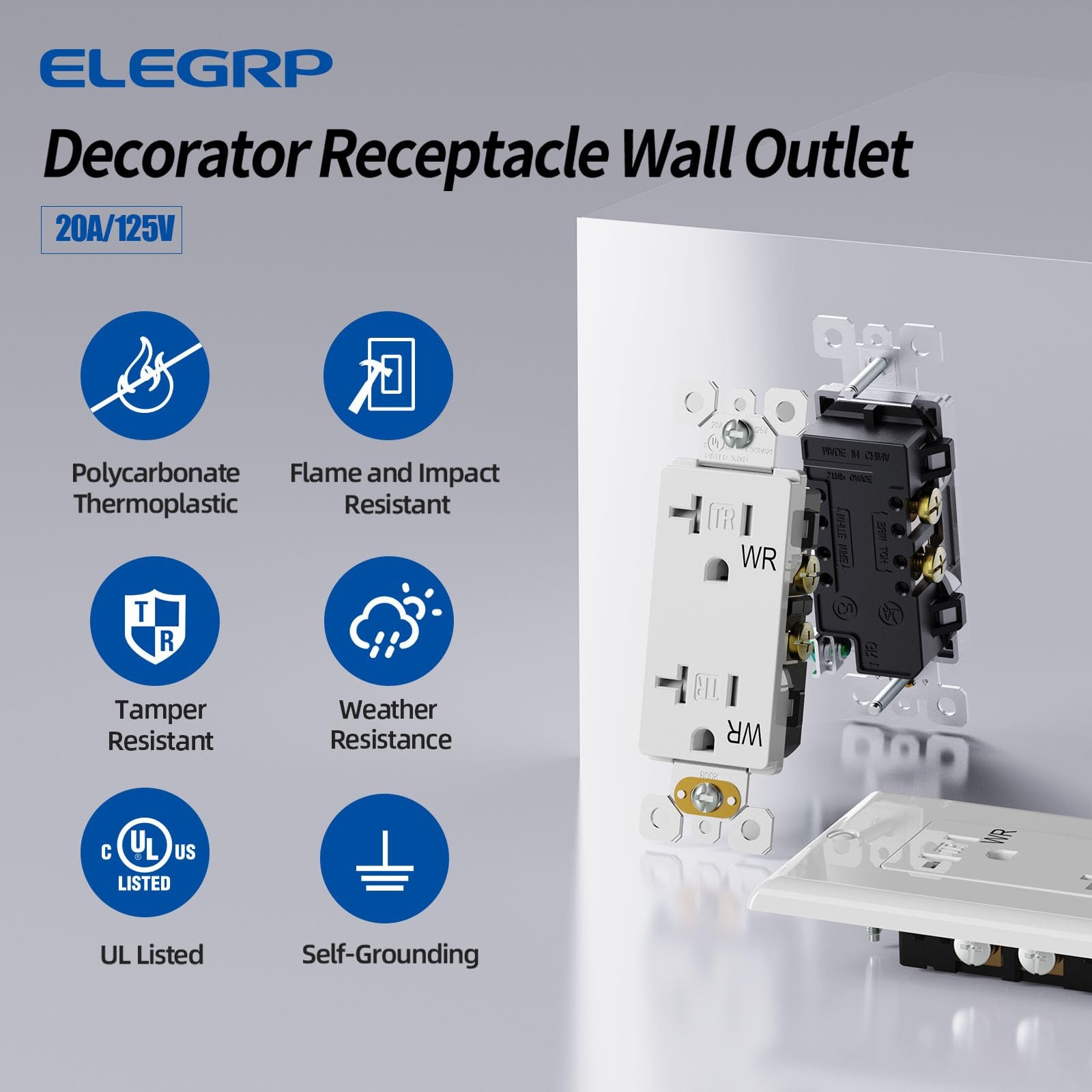 Glossy White Decorator Wall Receptacle Outlets, TR Tamper Resistant & WR Weat…