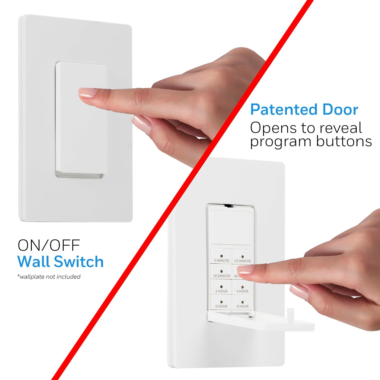 In-Wall Push-Button Timer Switch 2 Pack, Countdown 5-15-30 Min/1-2-4-6-8 Hr, Neu