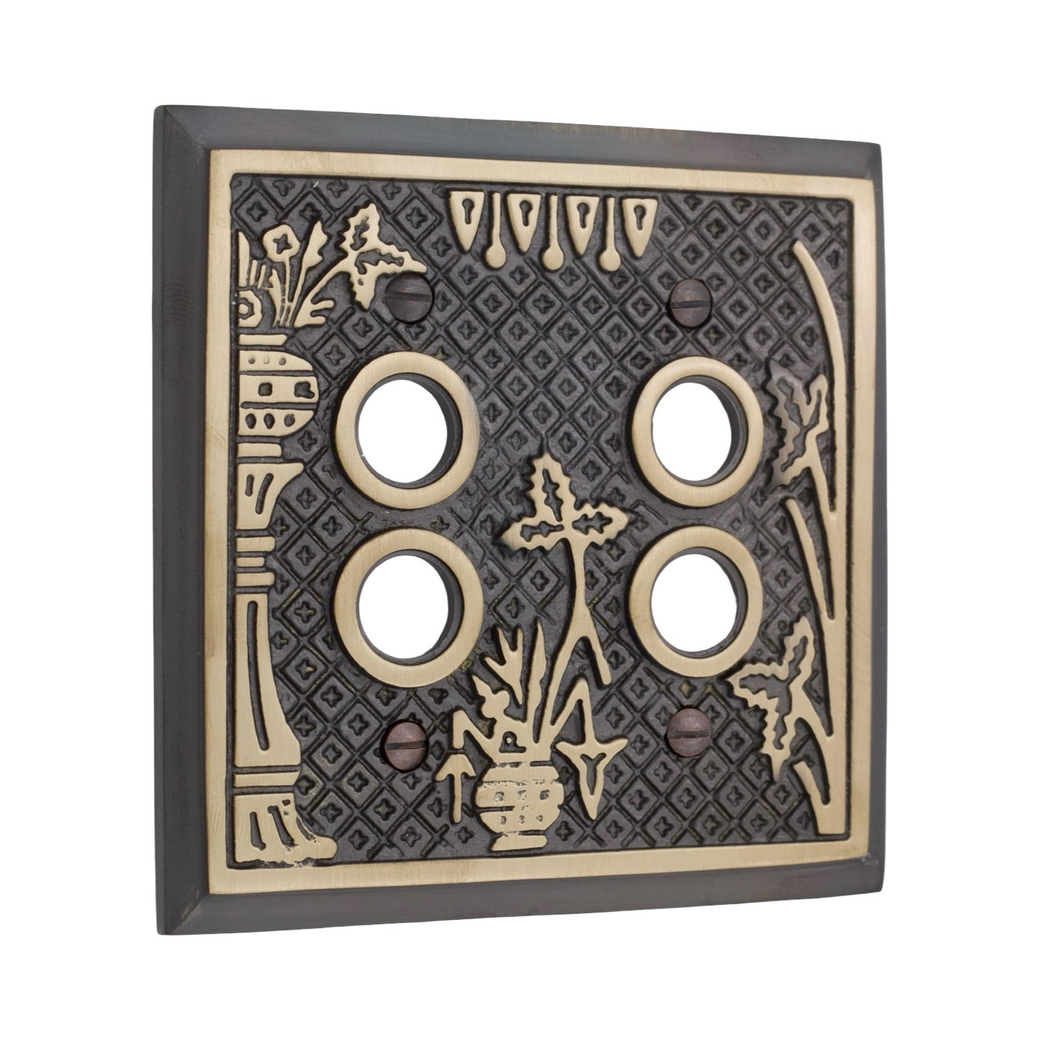 Victorian Style Double Gang Push Button Switch Cover Plate Heavy Highlighted