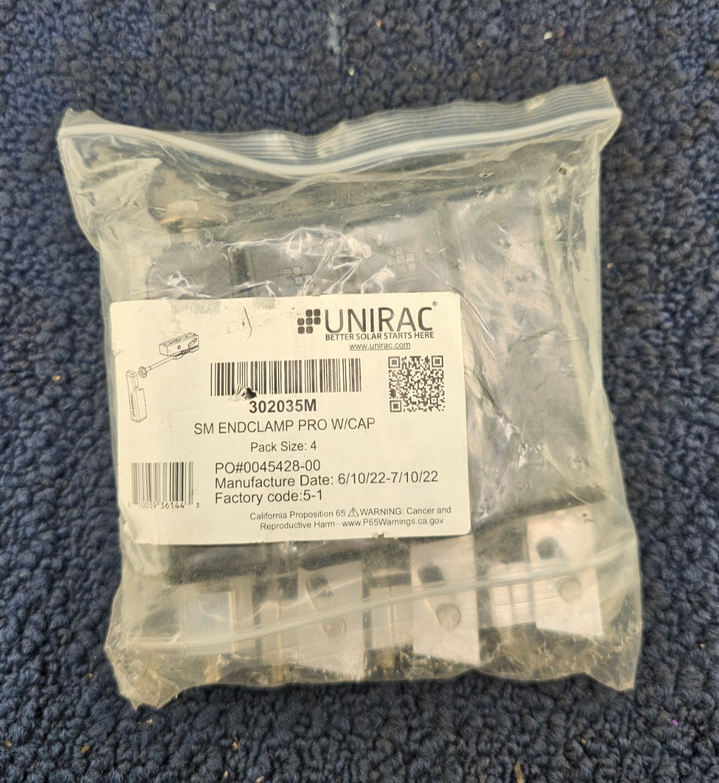 (QTY 12) Unirac 302035M: Pro Series Small End Clamp with End Cap