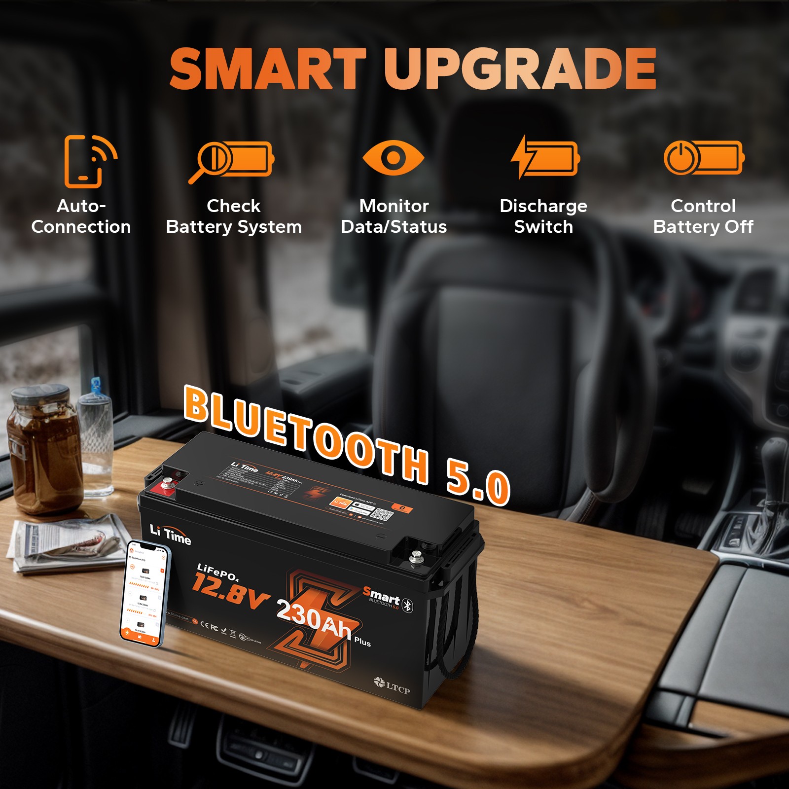 Refurbished LiTime 12V 230Ah Bluetooth Low Temp LiFePO4 Lithium Battery For RV