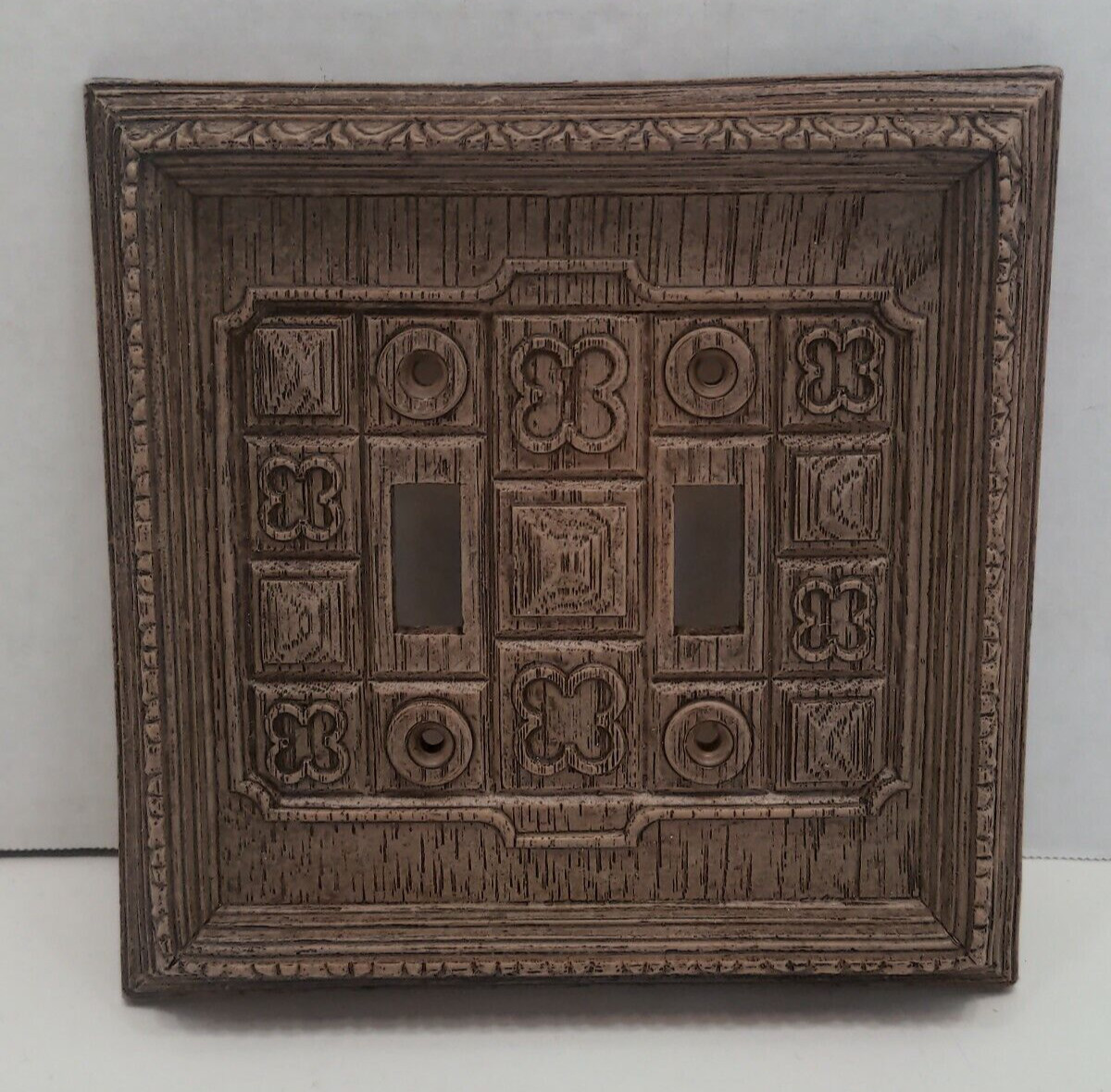 Double Light Switch Plate Faux Wood Grain Look Plastic Vintage New Old Stock