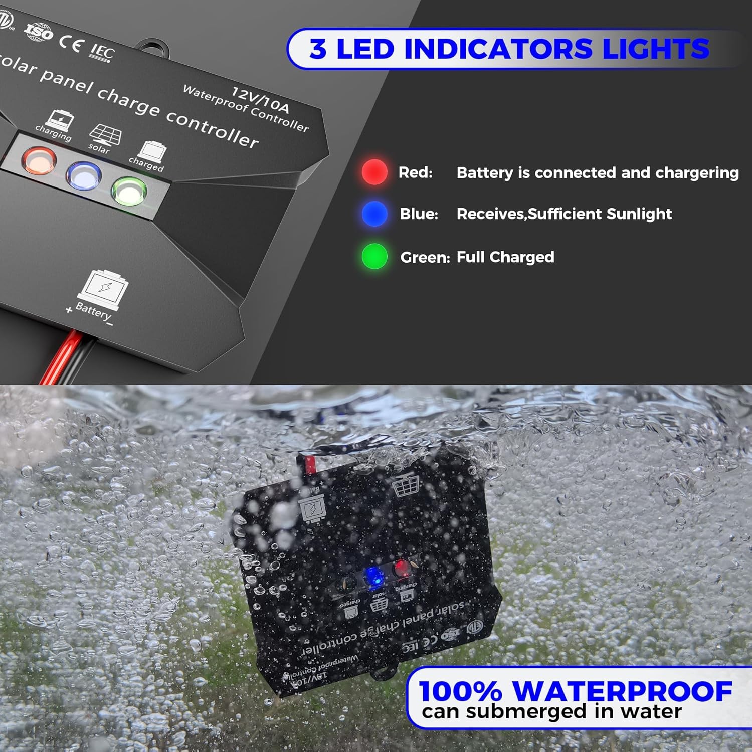 Solar Battery Trickle Charger 50W 12V Solar Panel Maintainer for Car Boat RV
