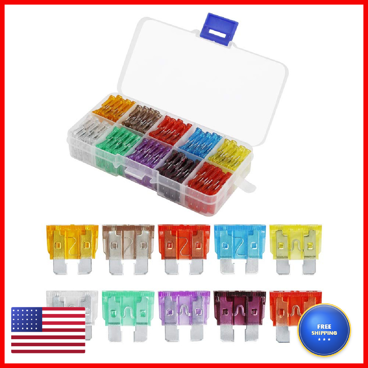 Ahl 100Pcs Standard Fuses Kit5A 7.5A 10A 15A 20A 25A 30A 35A 40A 50Acar Fuses
