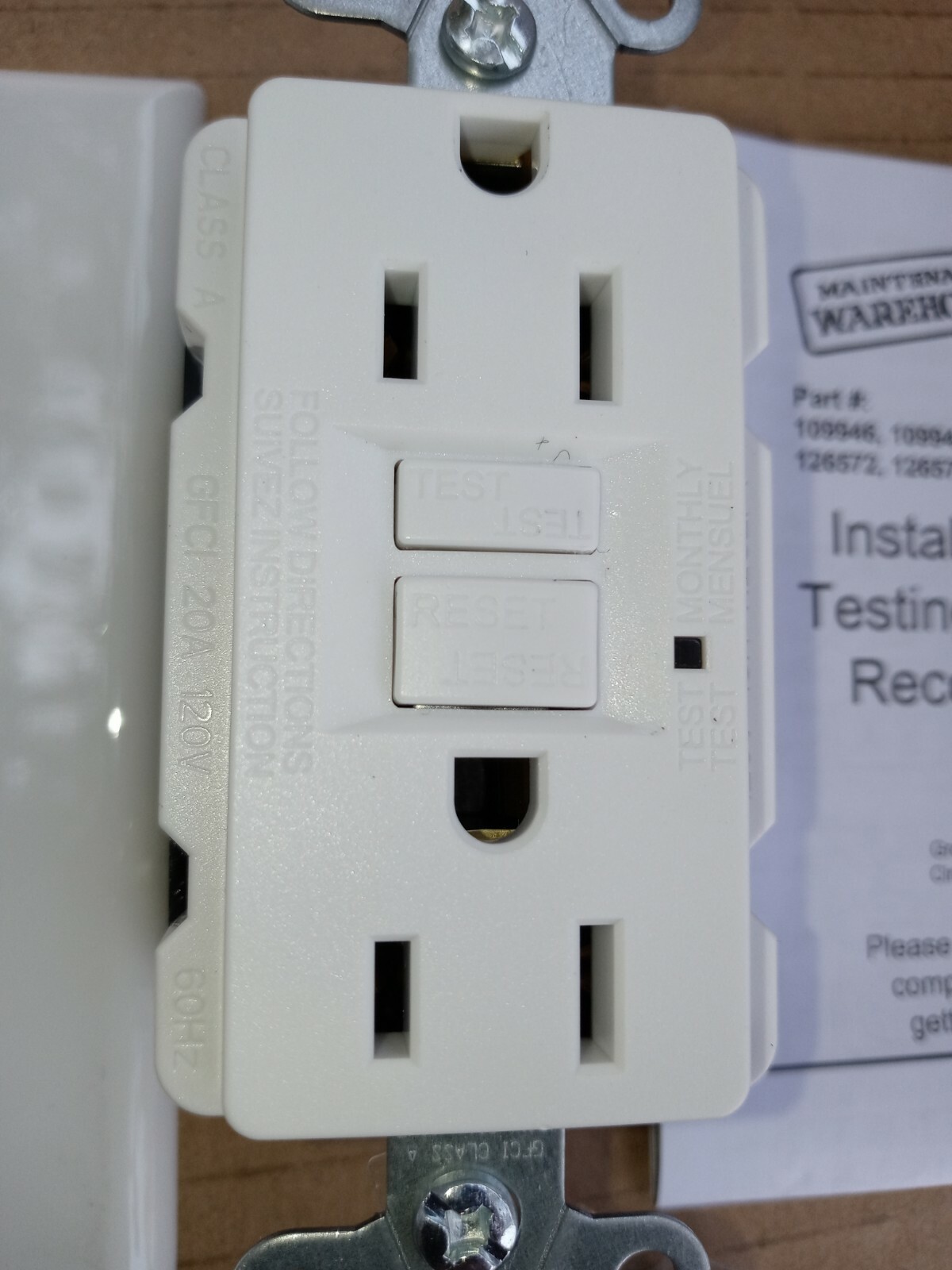 10 PACK 15AMP SELF TEST GFCI RECEPTACLE 125V BACK SIDE WIRED WHITE 109946
