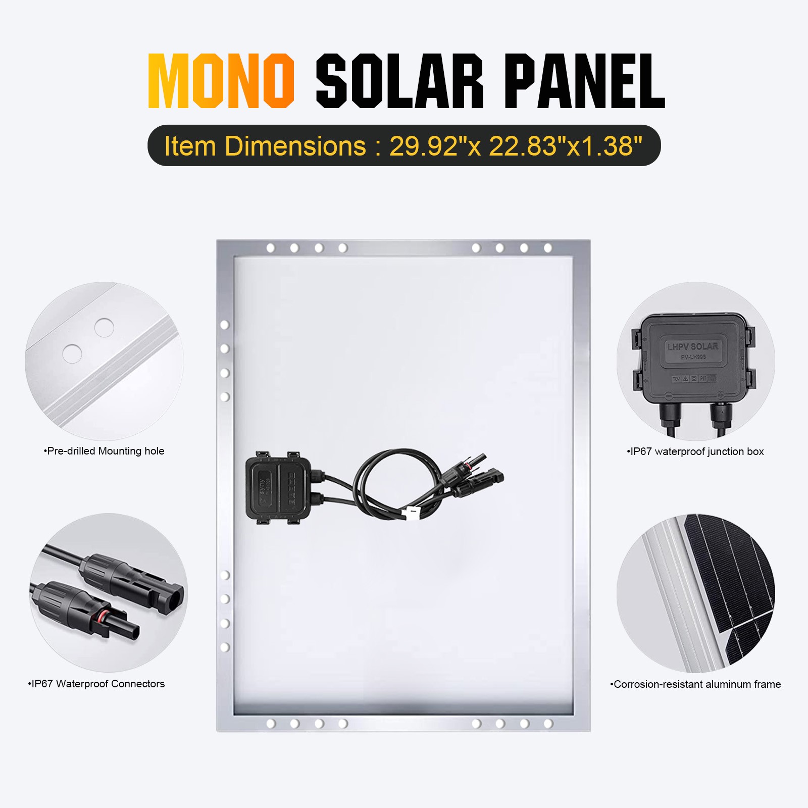 100W Solar Panel High Efficiency Mono Solar Module For RV Camping Caravan Home