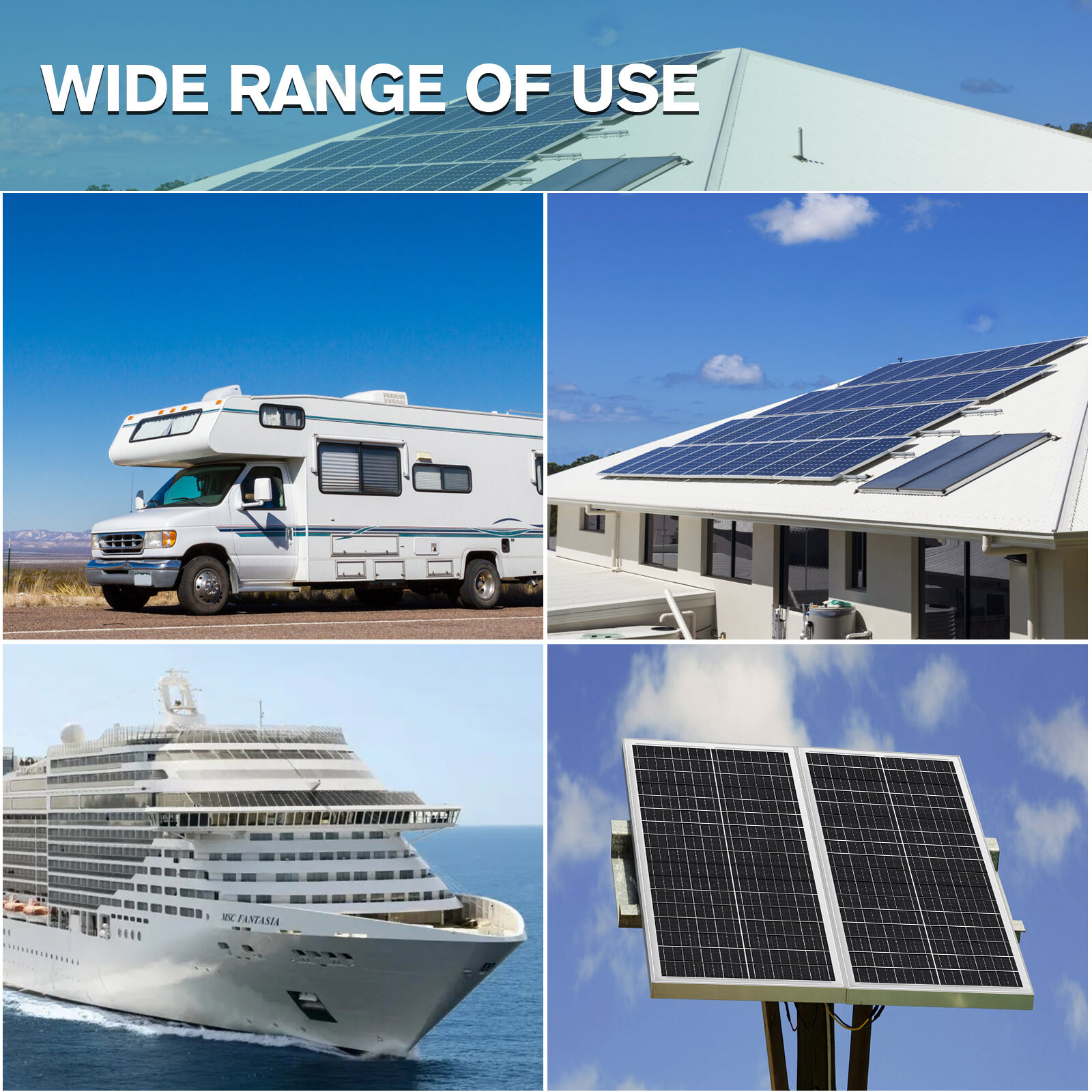 100W Watt 12V Monocrystalline Solar Panel Charger RV Camping Home Off-Grid 12BB