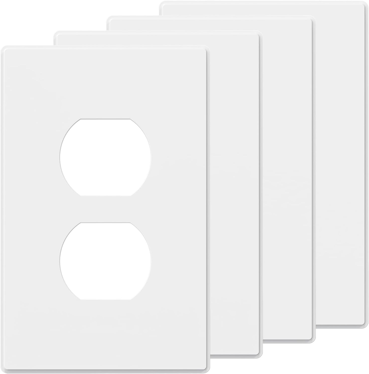 1-Gang Midsize Screwless Duplex Outlet Covers, Matte White, 4-Pack Unbreakabl…