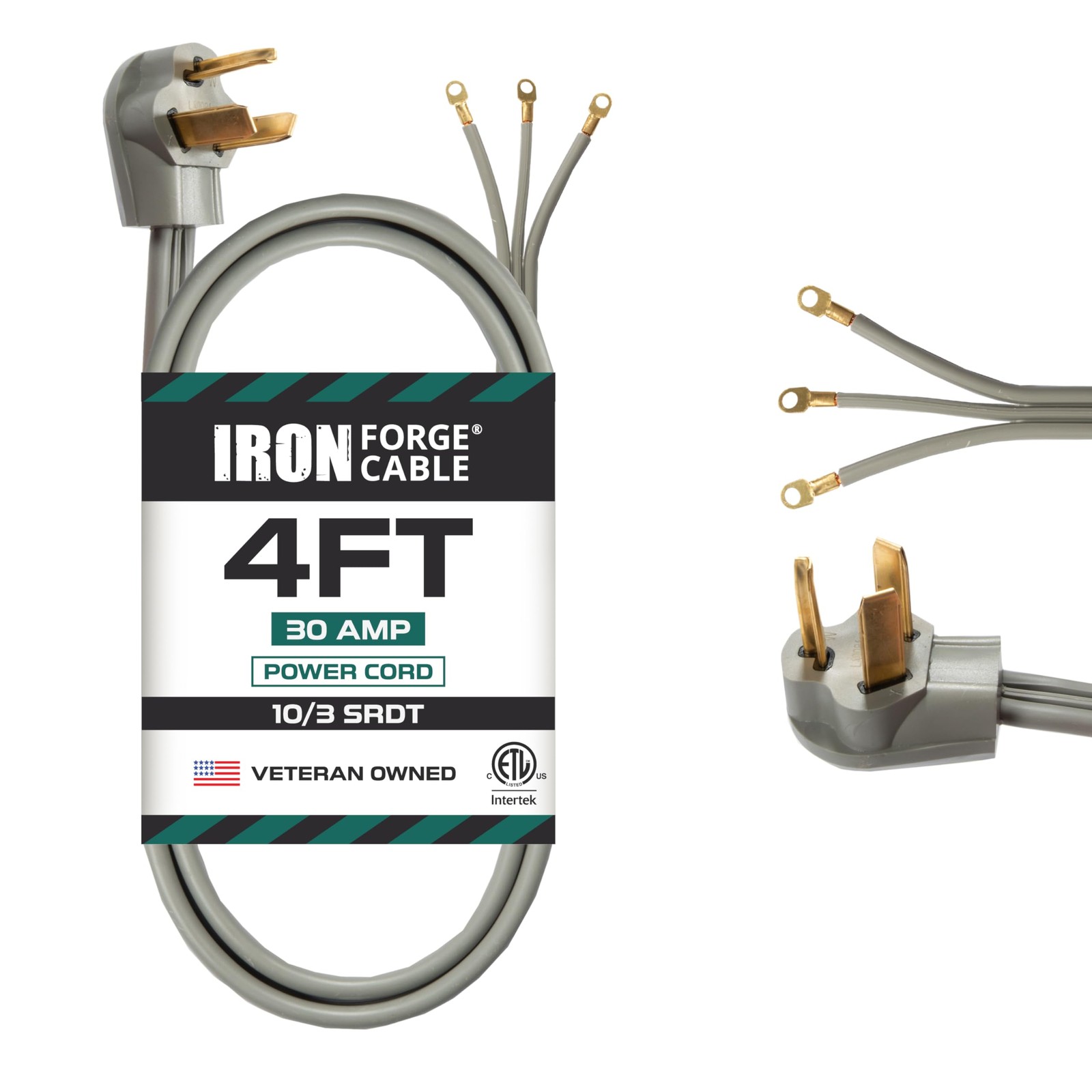30 Amp 3 Prong Dryer Extension Cord 4 FT NEMA 1030 125V/250V SRDT 10/3 Gray