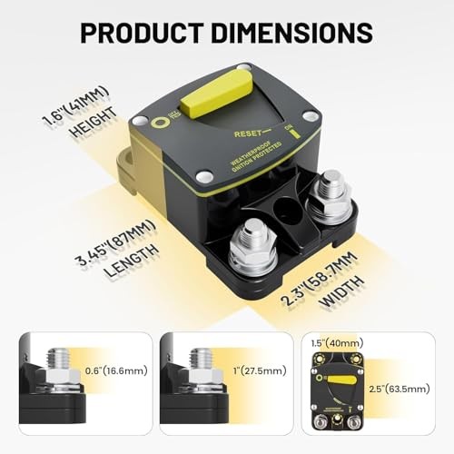 Circuit Breaker Switch Manual Reset DC 12-24V, 5/16″-M8 Stud for Car 200A