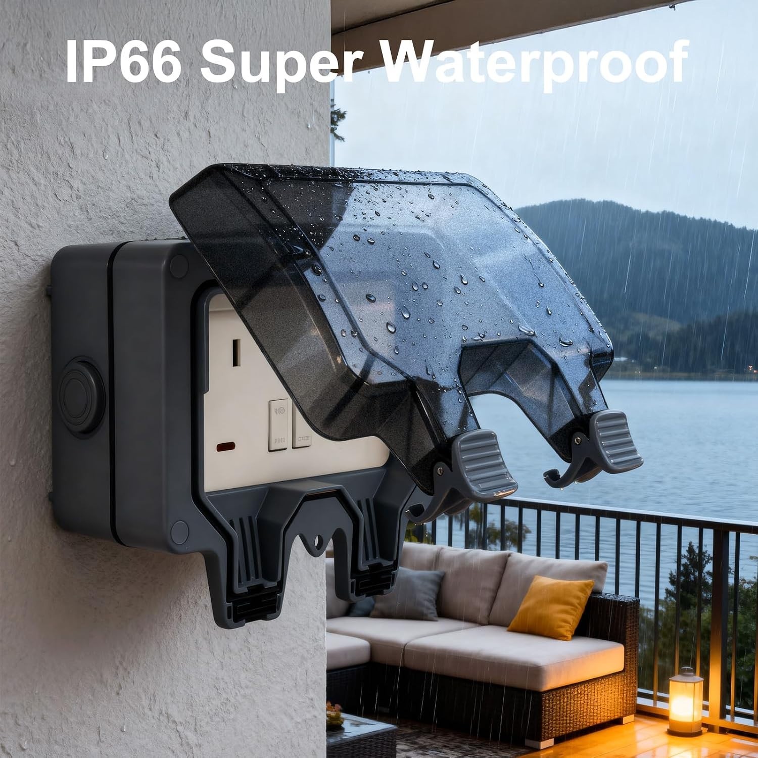 Lockable Waterproof Outdoor Socket – 15A Plug with Independent Switches
