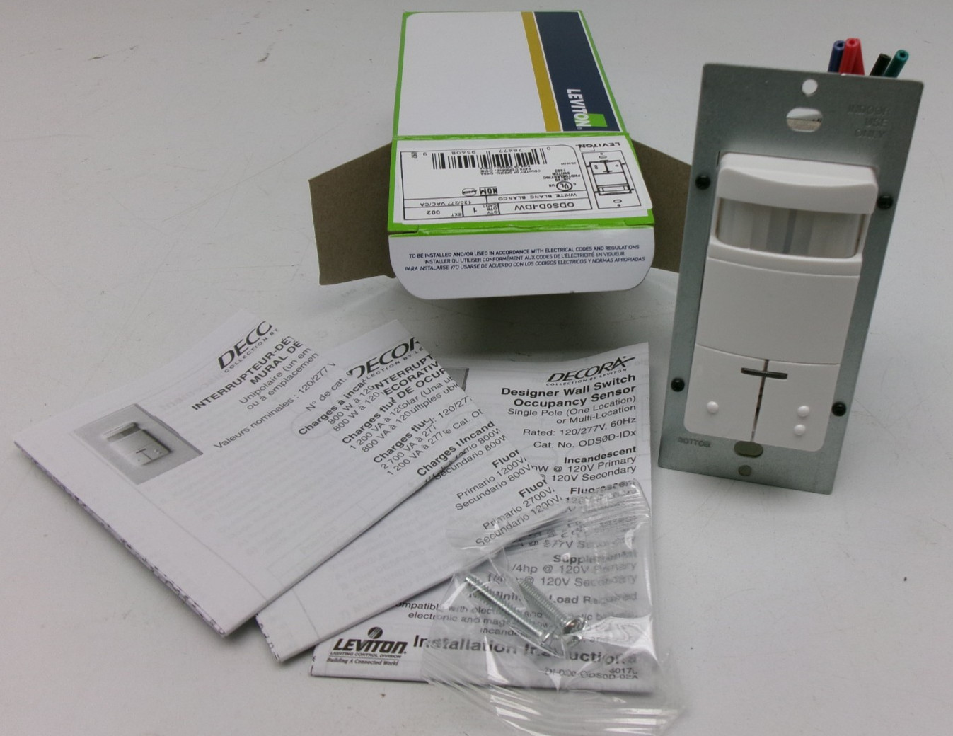 LEVITON ODS0D-IDW Occupancy Sensor Dual Relay PIR Wall Switch 2100SF