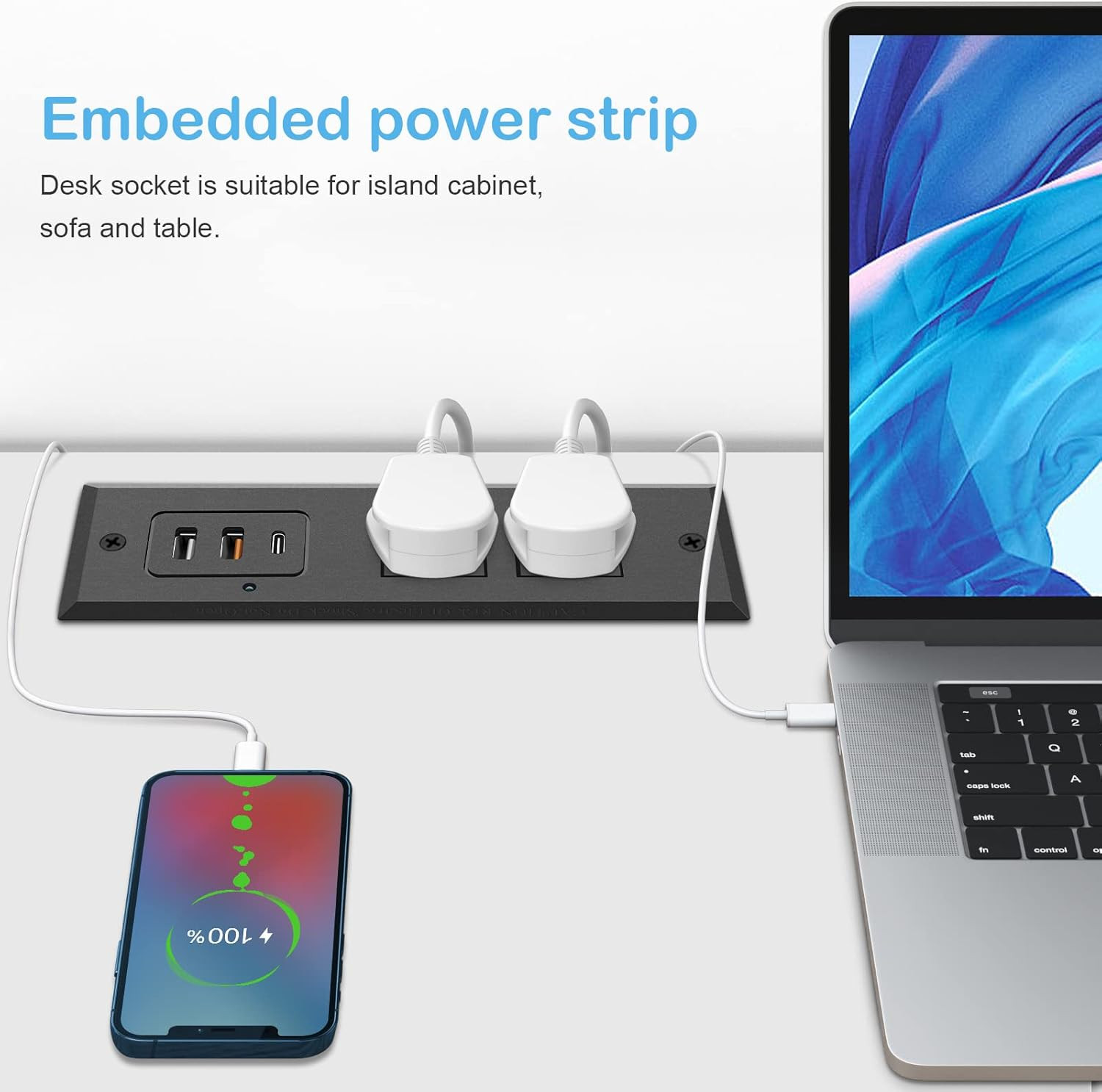 Recessed Power Strip with 20W USB C Port, Fast Charging USB a Port Desk Outlet,